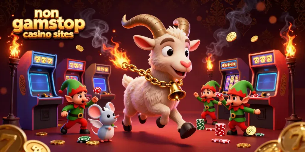 Experience thrilling gameplay in non gamstop casino sites with colorful slot reels and festive characters.
